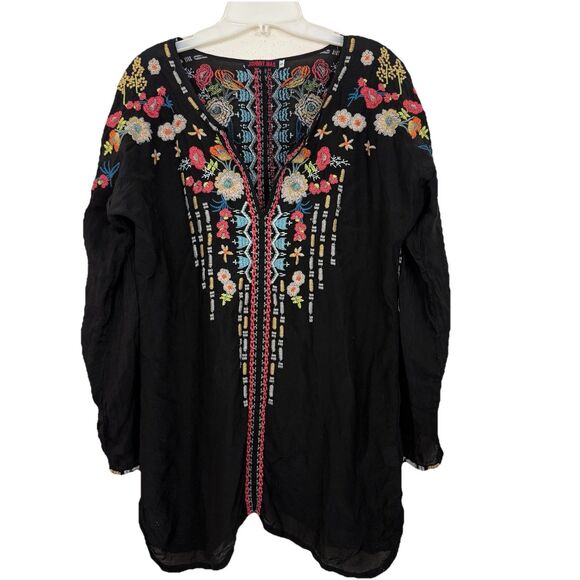 Johnny Was Embroidered Tunic Emily Top Womens Sz Small Black Boho Long Sleeves - Picture 1 of 11